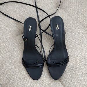 Zara Black Strappy Lace-Up Heeled Sandals